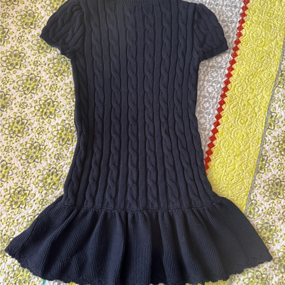 Ralph Lauren Navy Blue Cable Knit Kids Dress - Picture 3 of 3